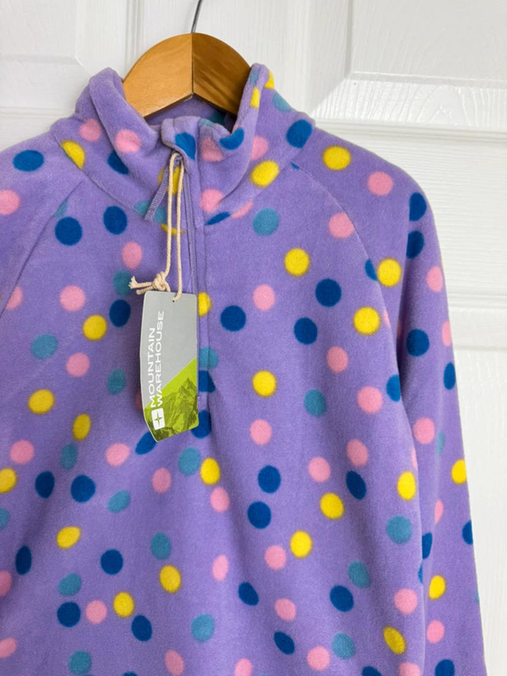 NEW Mountain Warehouse Purple Polkadot Quarter Zip pullover fleece Girls 5 - 6 Years - Discounted high street clothing for children, ladies and men including everyday wear and seasonal styles. UK online