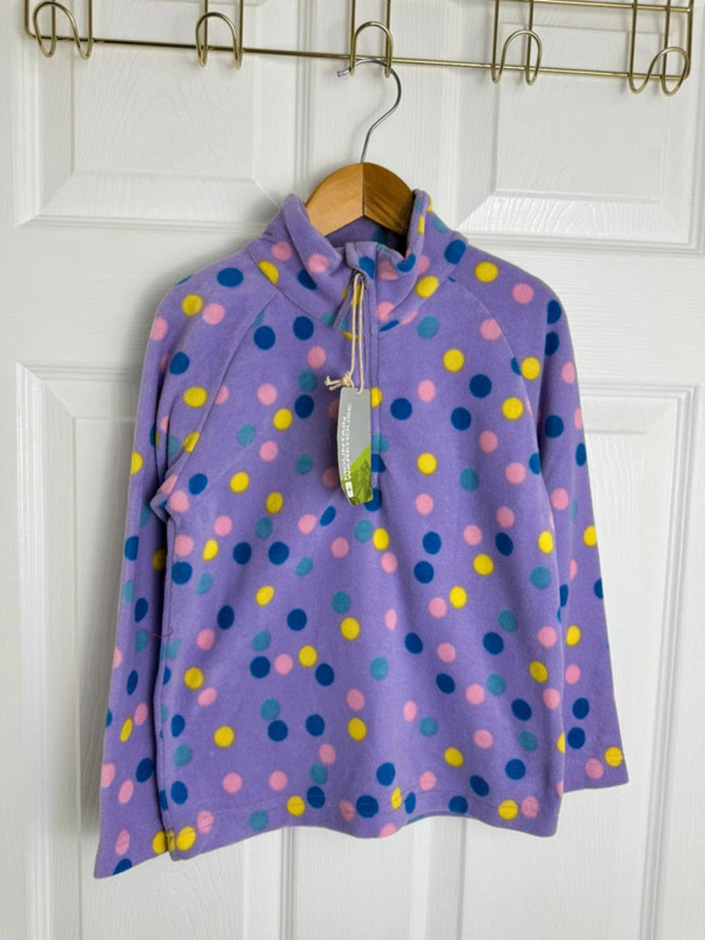 NEW Mountain Warehouse Purple Polkadot Quarter Zip pullover fleece Girls 5 - 6 Years - Discounted high street clothing for children, ladies and men including everyday wear and seasonal styles. UK online