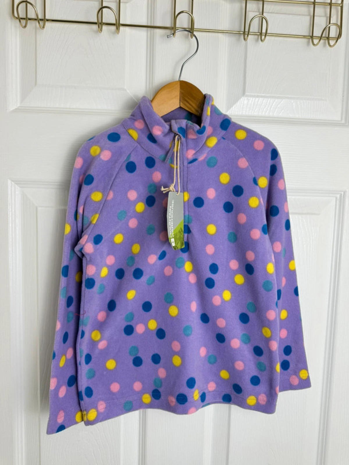 NEW Mountain Warehouse Purple Polkadot Quarter Zip pullover fleece Girls 5 - 6 Years - Discounted high street clothing for children, ladies and men including everyday wear and seasonal styles. UK online