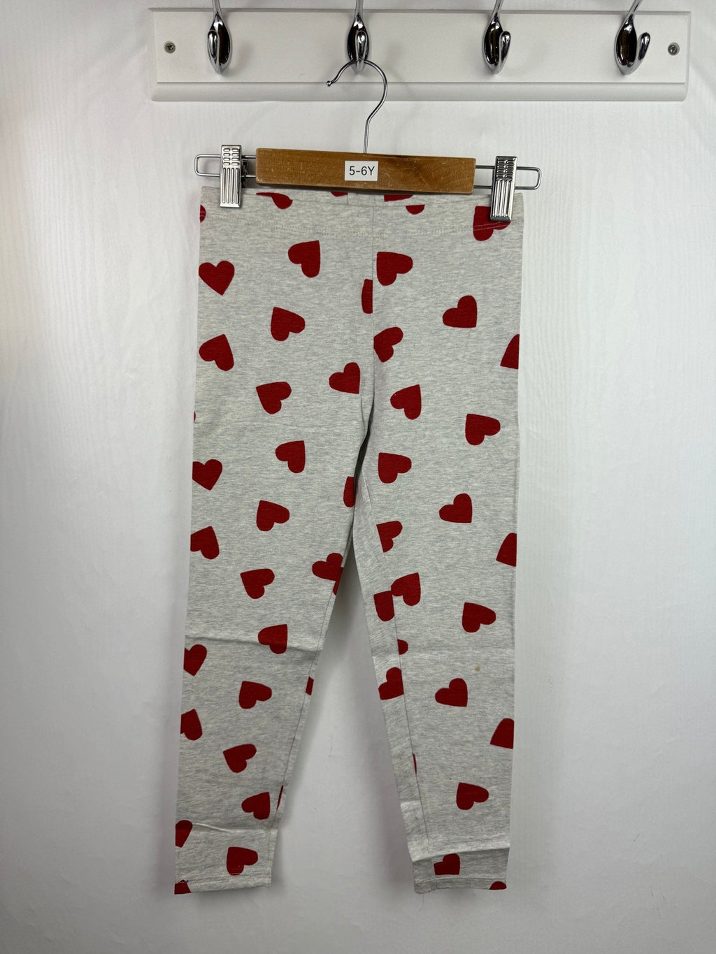 NEW M*S Red Heart Grey Leggings (2nd) - Girls 5 - 6 Years - Back On The Shelves High Street Outlet Online UK