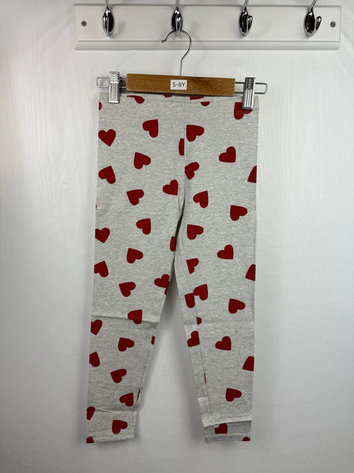 NEW M*S Red Heart Grey Leggings (2nd) - Girls 5 - 6 Years - Back On The Shelves High Street Outlet Online UK
