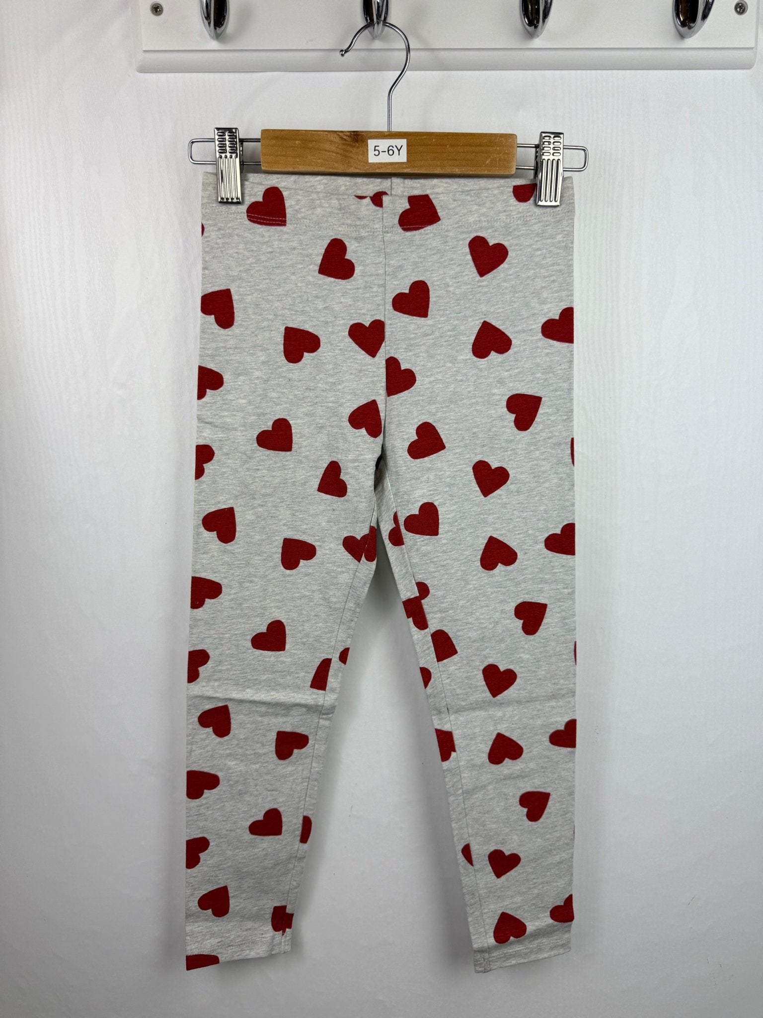 NEW M*S Red Heart Grey Leggings - Girls 5 - 6 Years - Back On The Shelves High Street Outlet Online UK