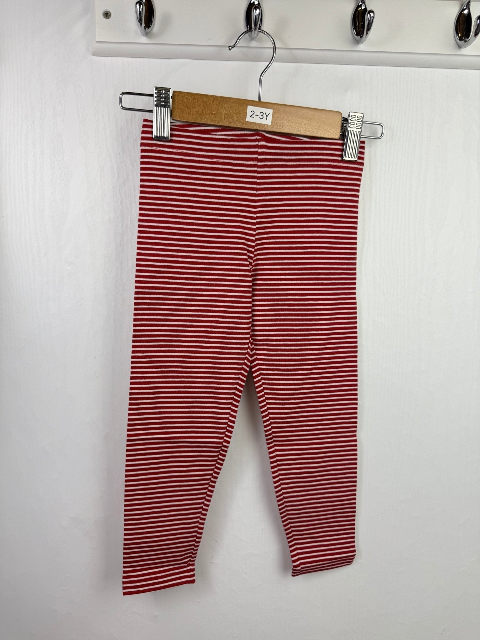 NEW M*S Red Striped Leggings - Girls 2 - 3 Years - Discounted high street clothing for children, ladies and men including everyday wear and seasonal styles. UK online