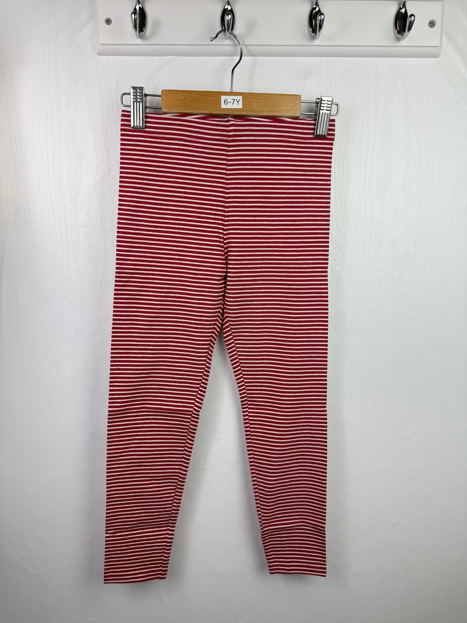 NEW M*S Red Striped Leggings - Girls 6 - 7 Years - Back On The Shelves High Street Outlet Online UK