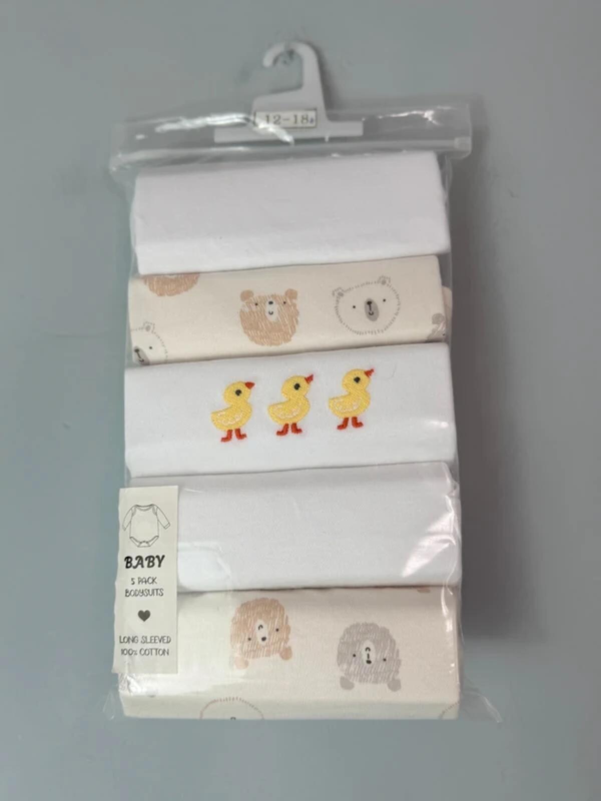 NEW Neutral Long Sleeve Bodysuit Set - Mixed Brands - Size 12 - 18 Months - Discounted high street clothing for children, ladies and men including everyday wear and seasonal styles. UK online