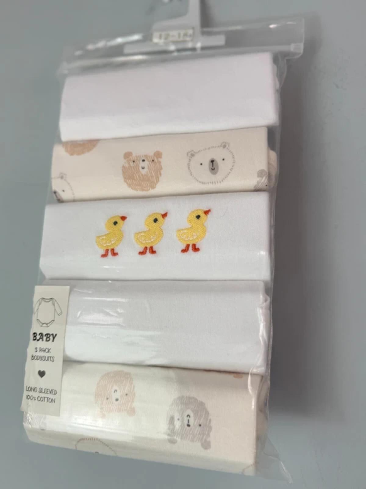 NEW Neutral Long Sleeve Bodysuit Set - Mixed Brands - Size 12 - 18 Months - Discounted high street clothing for children, ladies and men including everyday wear and seasonal styles. UK online