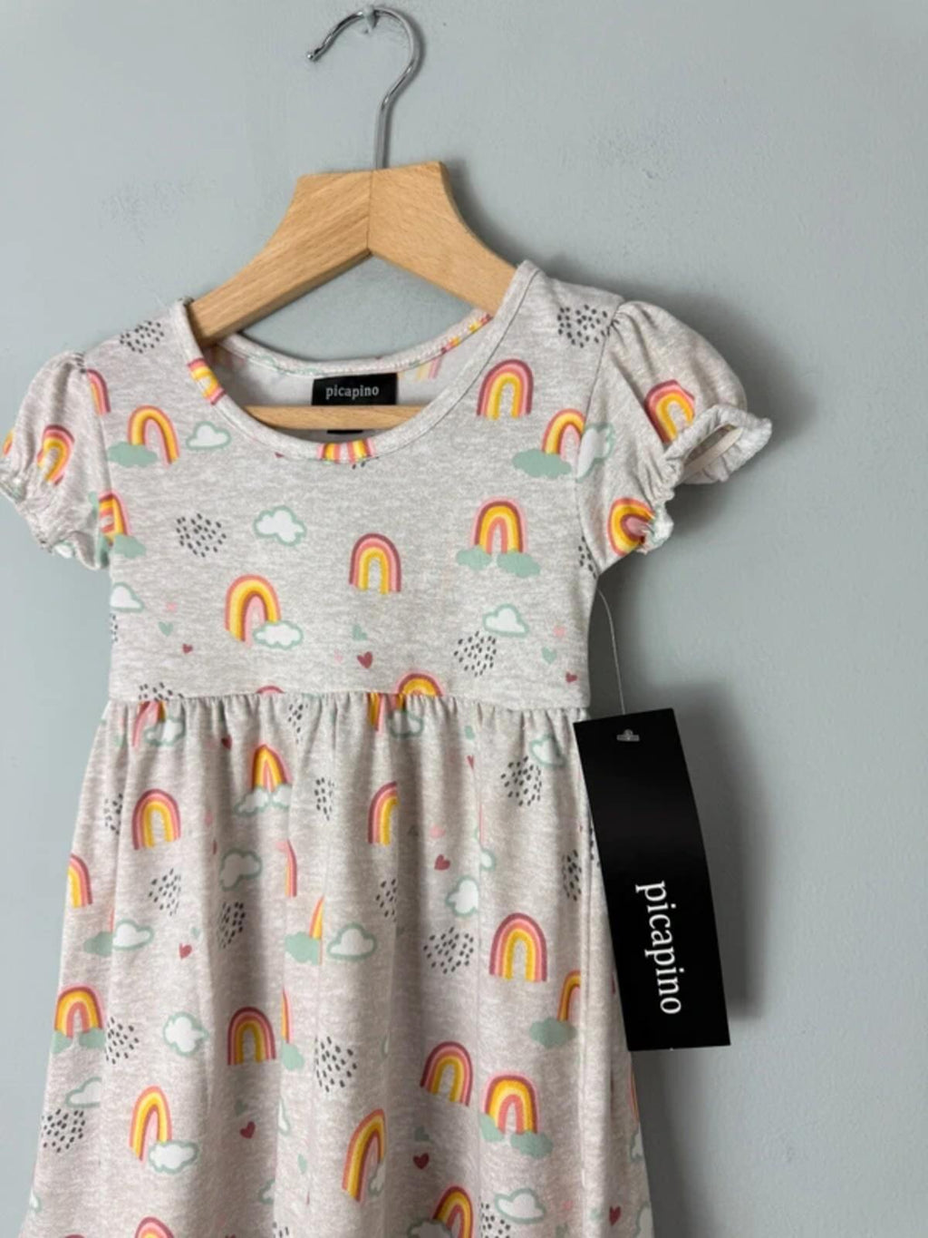 NEW Picapino Grey Rainbow Short Sleeve Dress - Girls 12 Months - Discounted high street clothing for children, ladies and men including everyday wear and seasonal styles. UK online