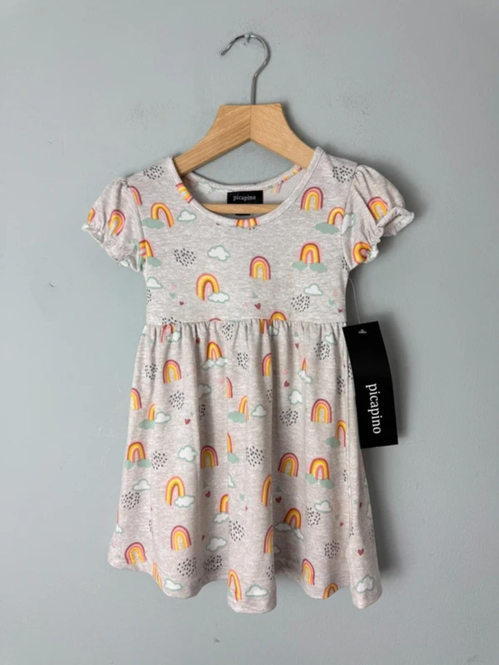 NEW Picapino Grey Rainbow Short Sleeve Dress - Girls 12 Months - Discounted high street clothing for children, ladies and men including everyday wear and seasonal styles. UK online