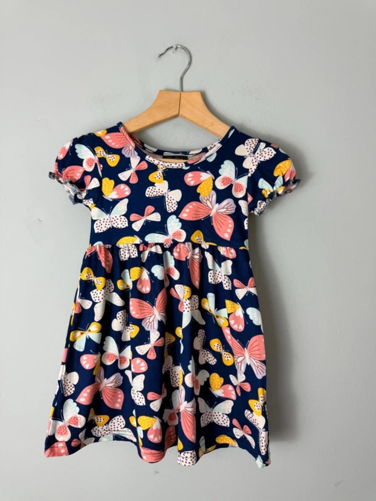 NEW Picapino Navy Butterfly Short Sleeve Dress - Girls 18 Months - Discounted high street clothing for children, ladies and men including everyday wear and seasonal styles. UK online