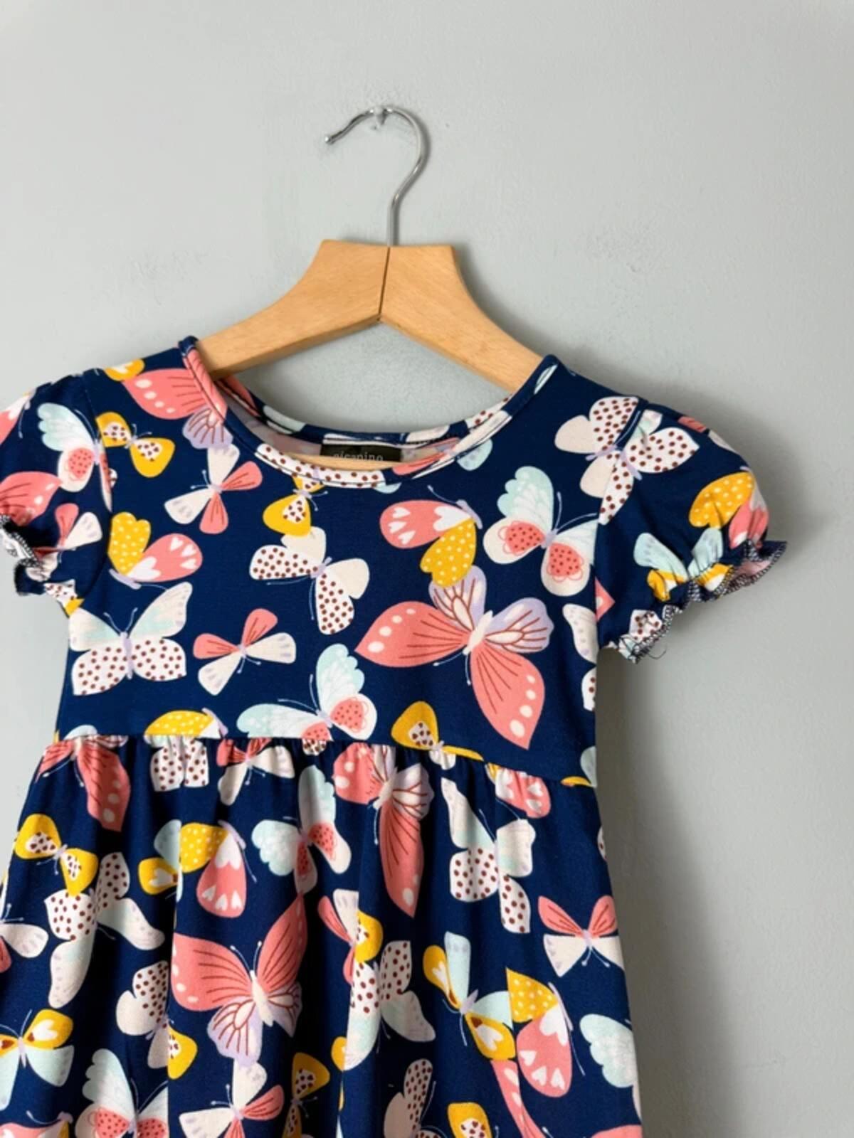 NEW Picapino Navy Butterfly Short Sleeve Dress - Girls 18 Months - Discounted high street clothing for children, ladies and men including everyday wear and seasonal styles. UK online