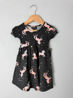 NEW Picapino Pink & Black Unicorn Short Sleeve Dress - Girls 12 Months - Discounted high street clothing for children, ladies and men including everyday wear and seasonal styles. UK online