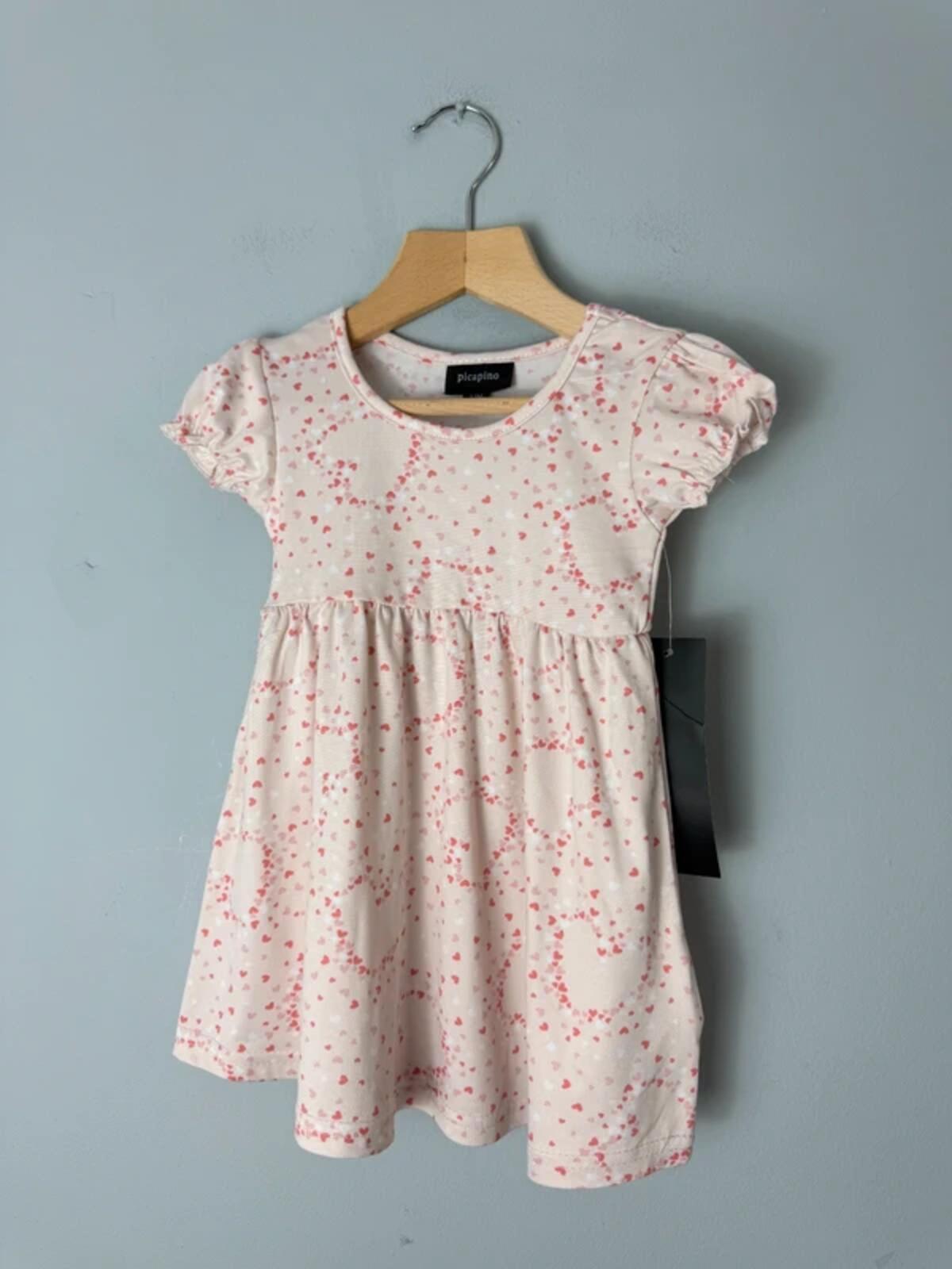 NEW Picapino Pink Heart Short Sleeve Dress - Girls 12 Months - Discounted high street clothing for children, ladies and men including everyday wear and seasonal styles. UK online