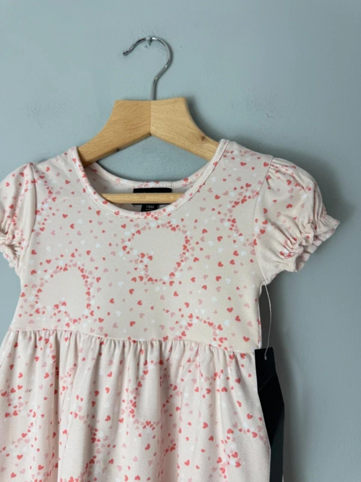NEW Picapino Pink Heart Short Sleeve Stretchy Dress - Girls 18 Months - Discounted high street clothing for children, ladies and men including everyday wear and seasonal styles. UK online