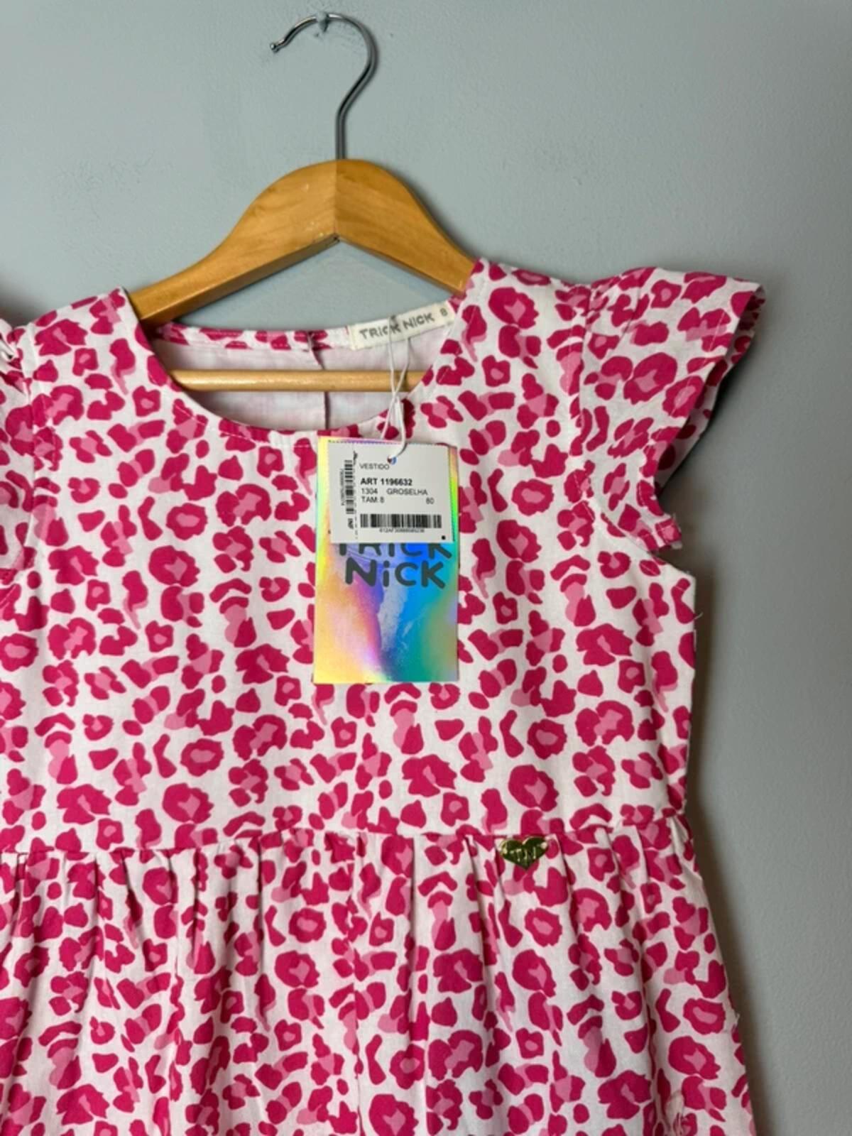 NEW Trick Nick 100% Cotton Pink Cheetah Button Dress - Girls 8 Years - Discounted high street clothing for children, ladies and men including everyday wear and seasonal styles. UK online