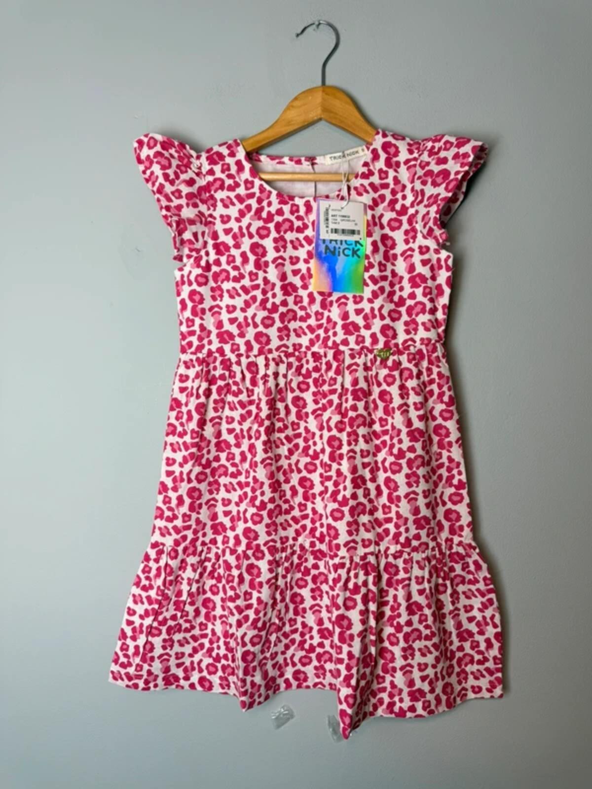NEW Trick Nick 100% Cotton Pink Cheetah Button Dress - Girls 8 Years - Discounted high street clothing for children, ladies and men including everyday wear and seasonal styles. UK online