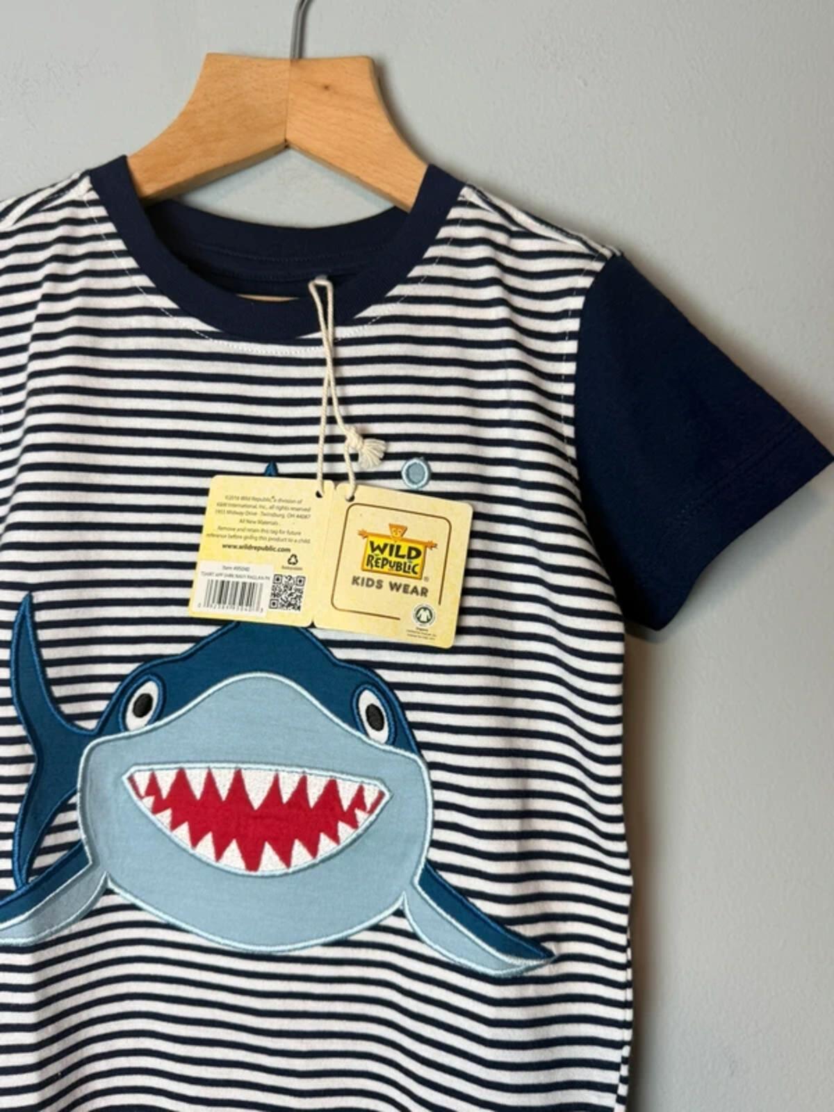 NEW Wild Republic Organic Cotton Appliqué Shark - Top Boys Girls 2 Years - Discounted high street clothing for children, ladies and men including everyday wear and seasonal styles. UK online