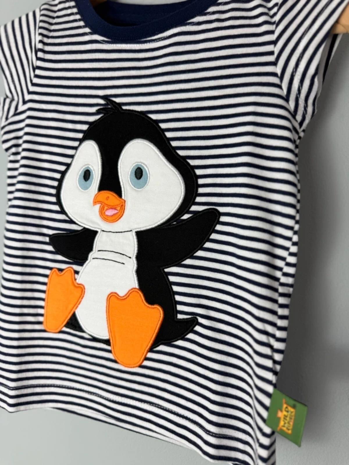 NEW Wild Republic Penguin Top Organic Cotton Striped T-Shirt - Unisex Age 2 Years - Discounted high street clothing for children, ladies and men including everyday wear and seasonal styles. UK online