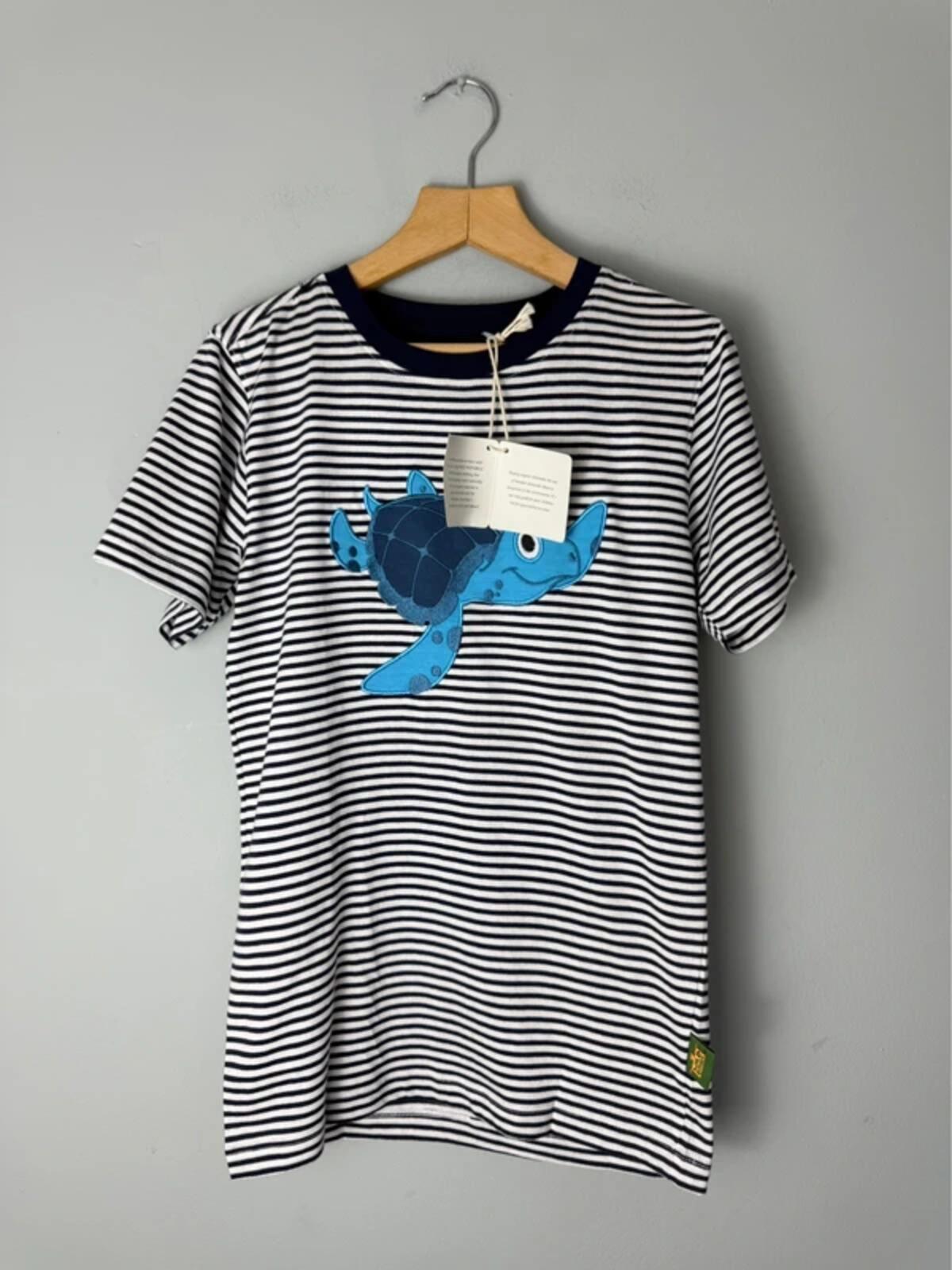 NEW Wild Republic Tortoise Top Organic Cotton Striped T-Shirt - Unisex Age 4 - Discounted high street clothing for children, ladies and men including everyday wear and seasonal styles. UK online