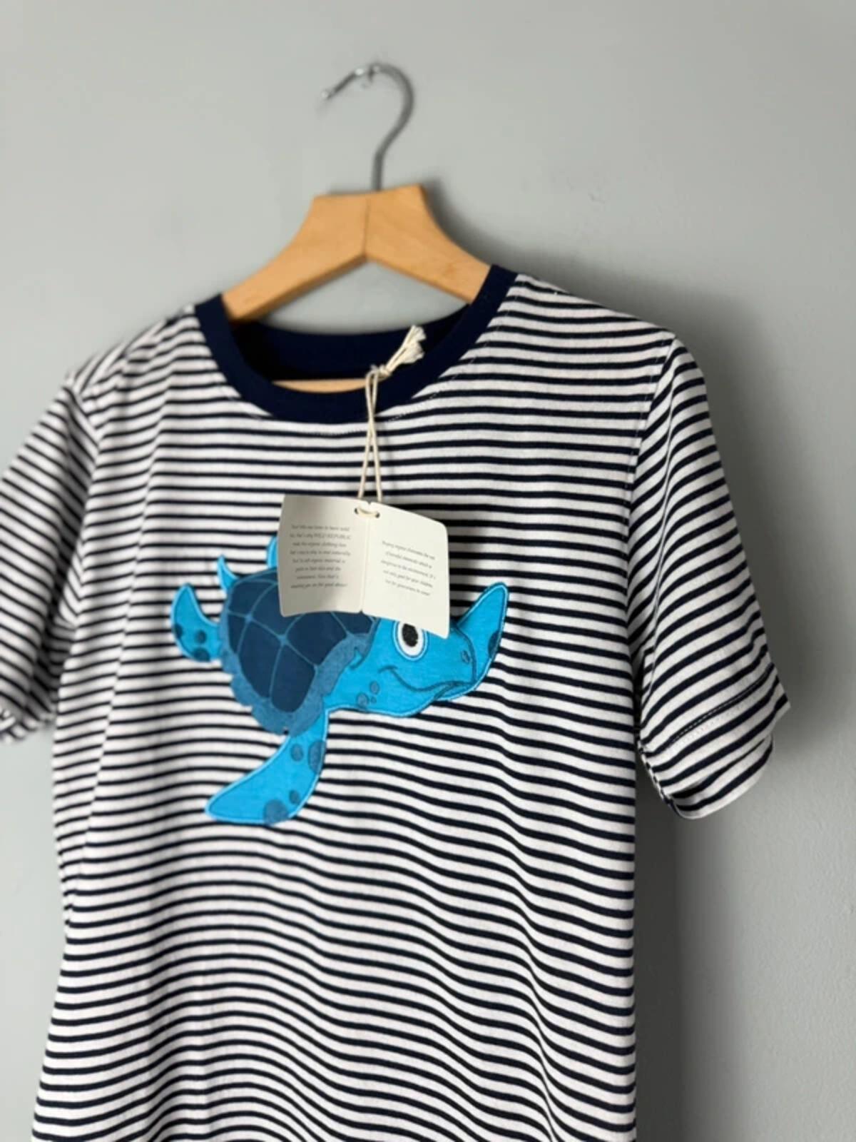NEW Wild Republic Tortoise Top Organic Cotton Striped T-Shirt - Unisex Age 4 - Discounted high street clothing for children, ladies and men including everyday wear and seasonal styles. UK online
