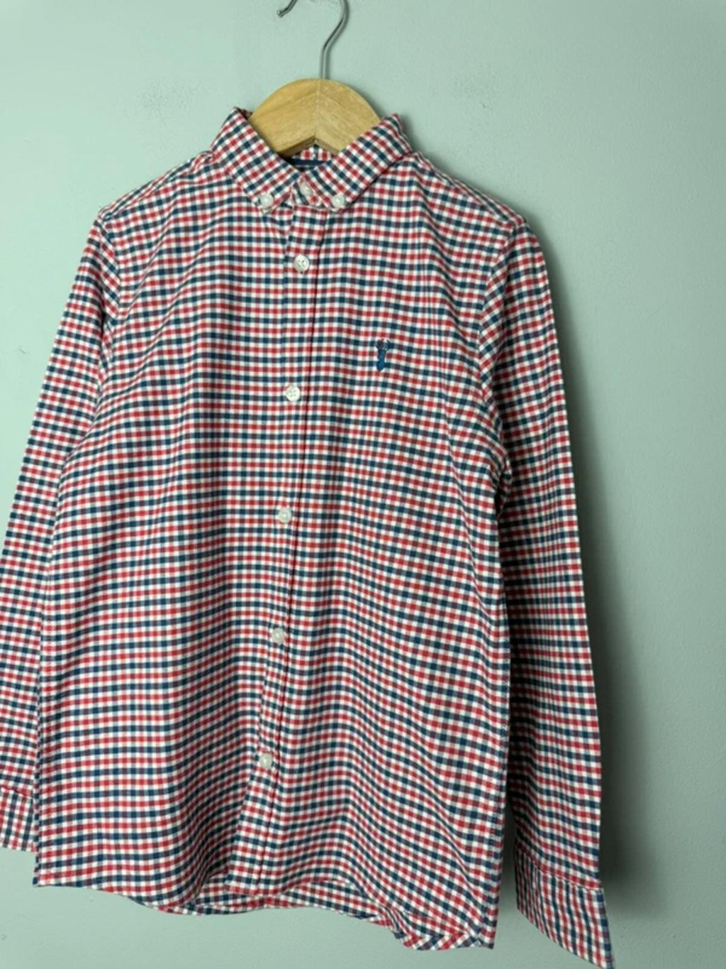 NEXT Blue, White & Red Checked Long Sleeve Button Shirt - Boys 8 Years - Discounted high street clothing for children, ladies and men including everyday wear and seasonal styles. UK online