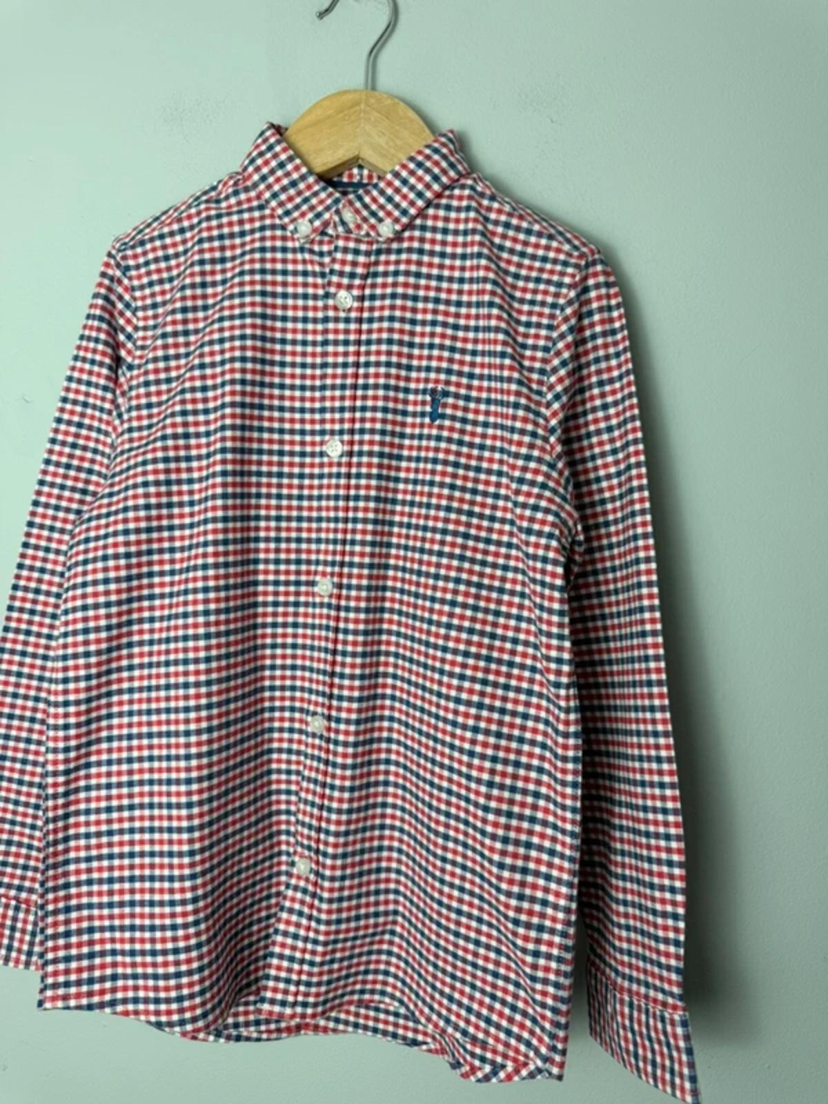 NEXT Blue, White & Red Checked Long Sleeve Button Shirt - Boys 8 Years - Discounted high street clothing for children, ladies and men including everyday wear and seasonal styles. UK online
