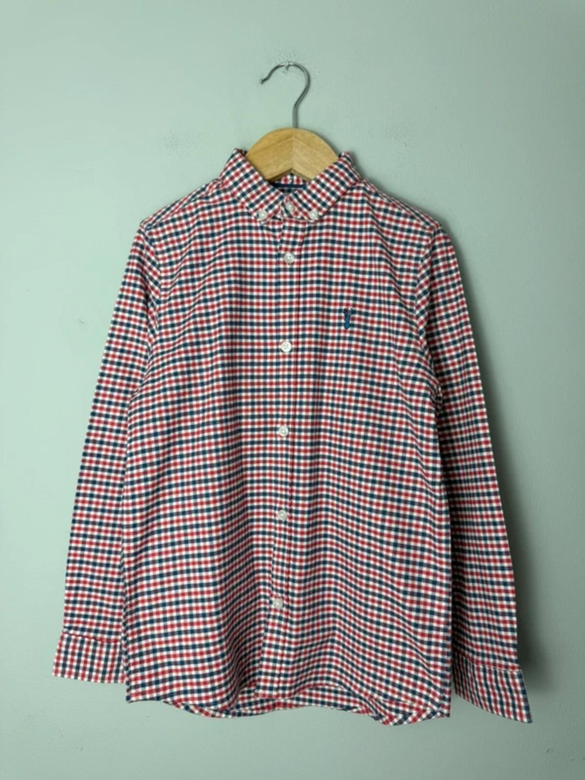 NEXT Blue, White & Red Checked Long Sleeve Button Shirt - Boys 8 Years - Discounted high street clothing for children, ladies and men including everyday wear and seasonal styles. UK online