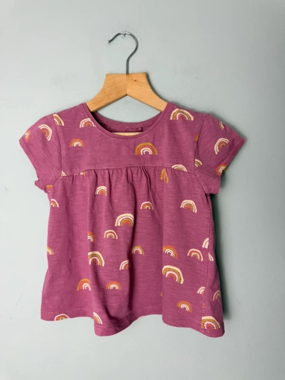 Next Dark Pink Rainbow Short Sleeve Summer Top - Girls 3 - 4 Years - Discounted high street clothing for children, ladies and men including everyday wear and seasonal styles. UK online