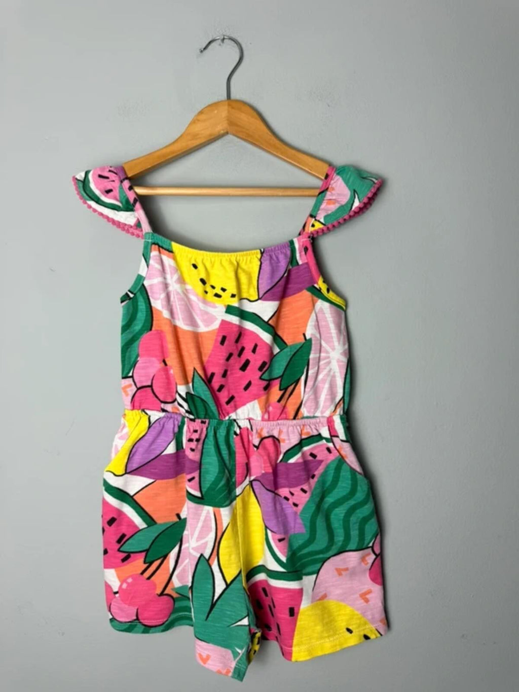 Next Fruit Lemon Watermelon Pink Yellow Crossover Back Playsuit - Girls 5 Years - Discounted high street clothing for children, ladies and men including everyday wear and seasonal styles. UK online