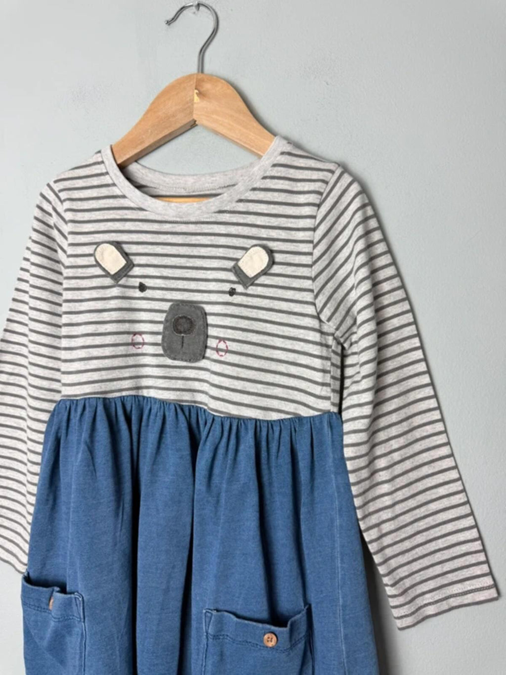 Next Long Sleeve Striped Bear Dress - Girls 4 - 5 Years - Discounted high street clothing for children, ladies and men including everyday wear and seasonal styles. UK online