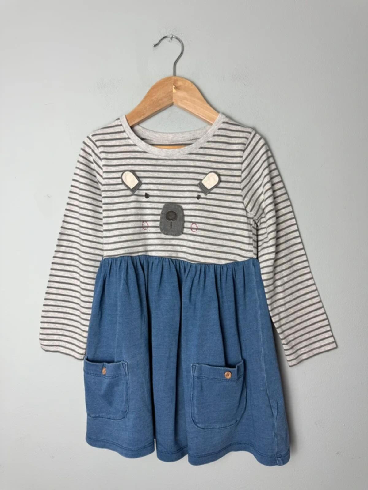 Next Long Sleeve Striped Bear Dress - Girls 4 - 5 Years - Discounted high street clothing for children, ladies and men including everyday wear and seasonal styles. UK online