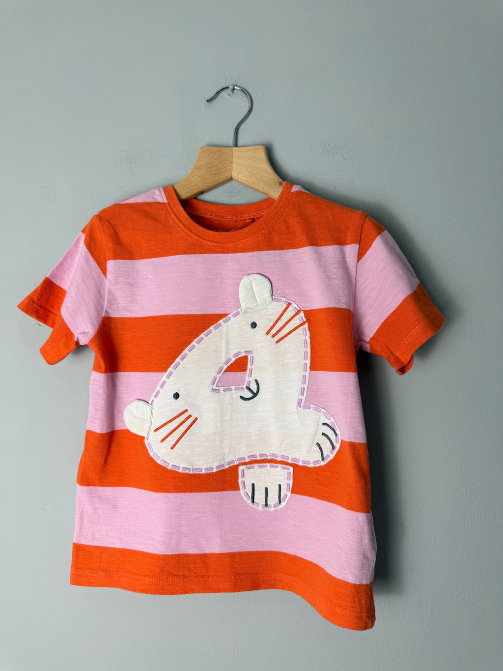 Next Pink & Orange Kitty Short Sleeve Top - Girls 4 - 5 Years - Discounted high street clothing for children, ladies and men including everyday wear and seasonal styles. UK online