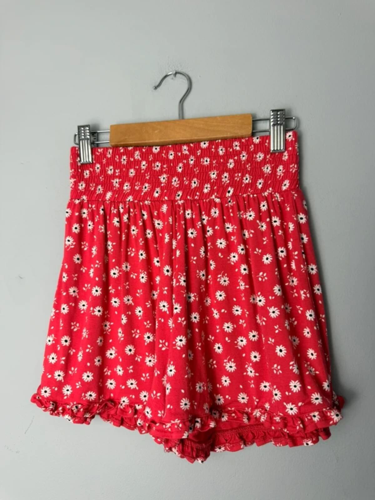 Next Red Floral Ruched Waist Shorts with Ruffle Border - Girls 9 Years - Discounted high street clothing for children, ladies and men including everyday wear and seasonal styles. UK online