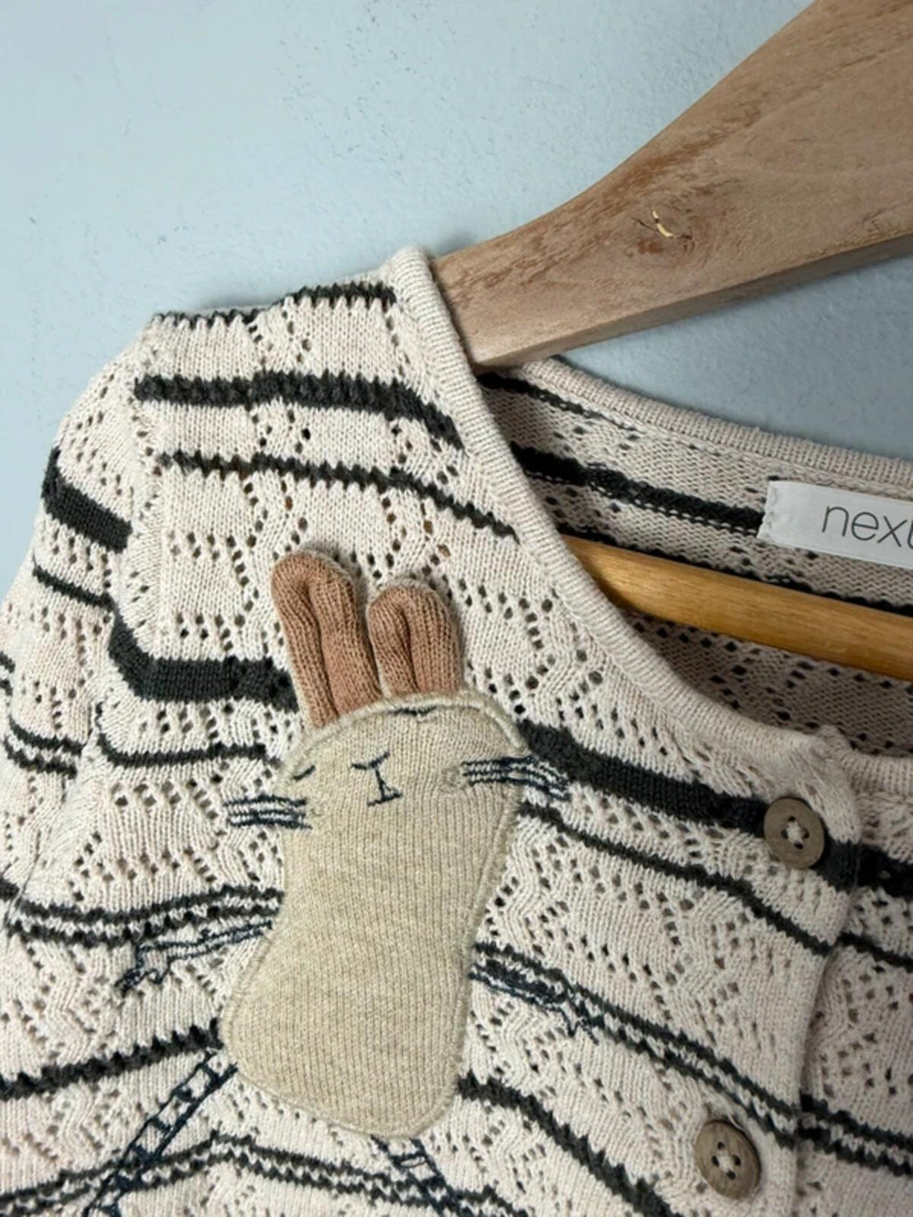 Next Striped Knit Rabbit Button Cardigan - Girls 2 - 3 Years - Discounted high street clothing for children, ladies and men including everyday wear and seasonal styles. UK online