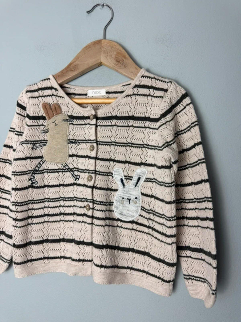 Next Striped Knit Rabbit Button Cardigan - Girls 2 - 3 Years - Discounted high street clothing for children, ladies and men including everyday wear and seasonal styles. UK online