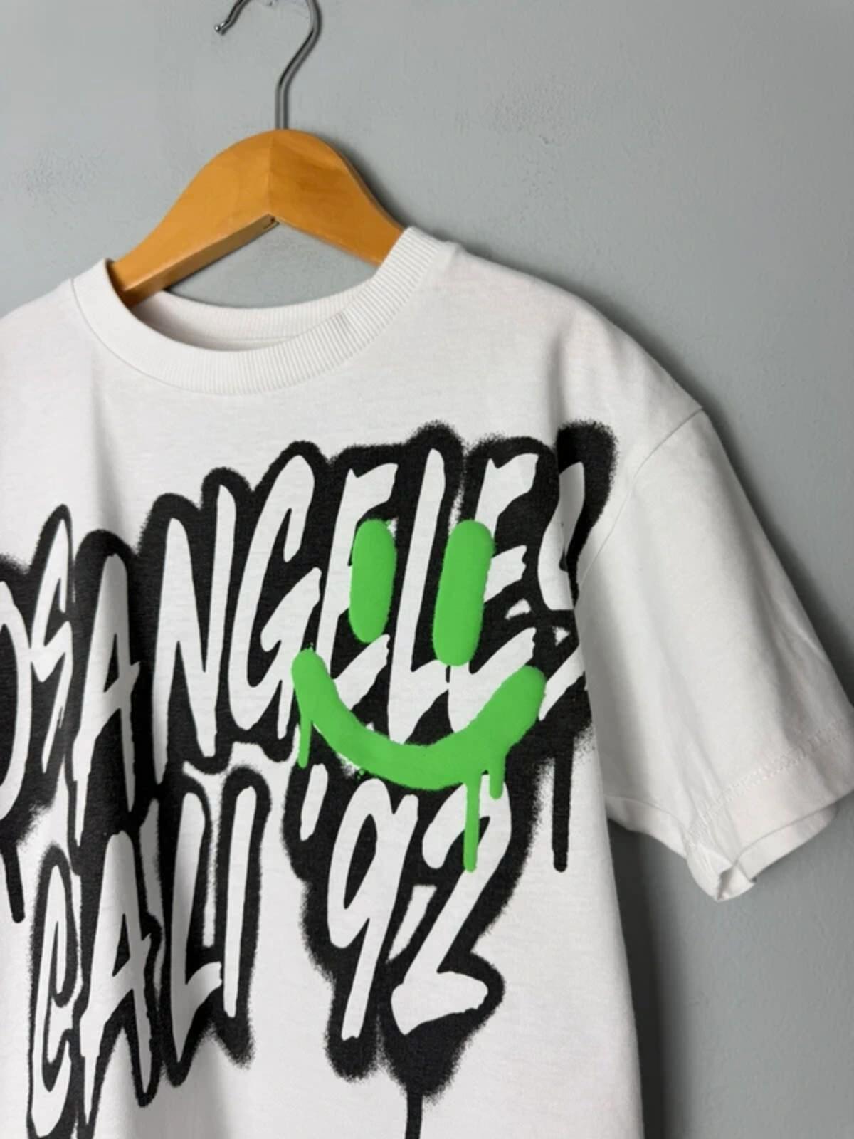 NEXT White Black Green Los Angeles Cali 92 Graffiti Short Sleeve Top - Boys 4 Years - Discounted high street clothing for children, ladies and men including everyday wear and seasonal styles. UK online