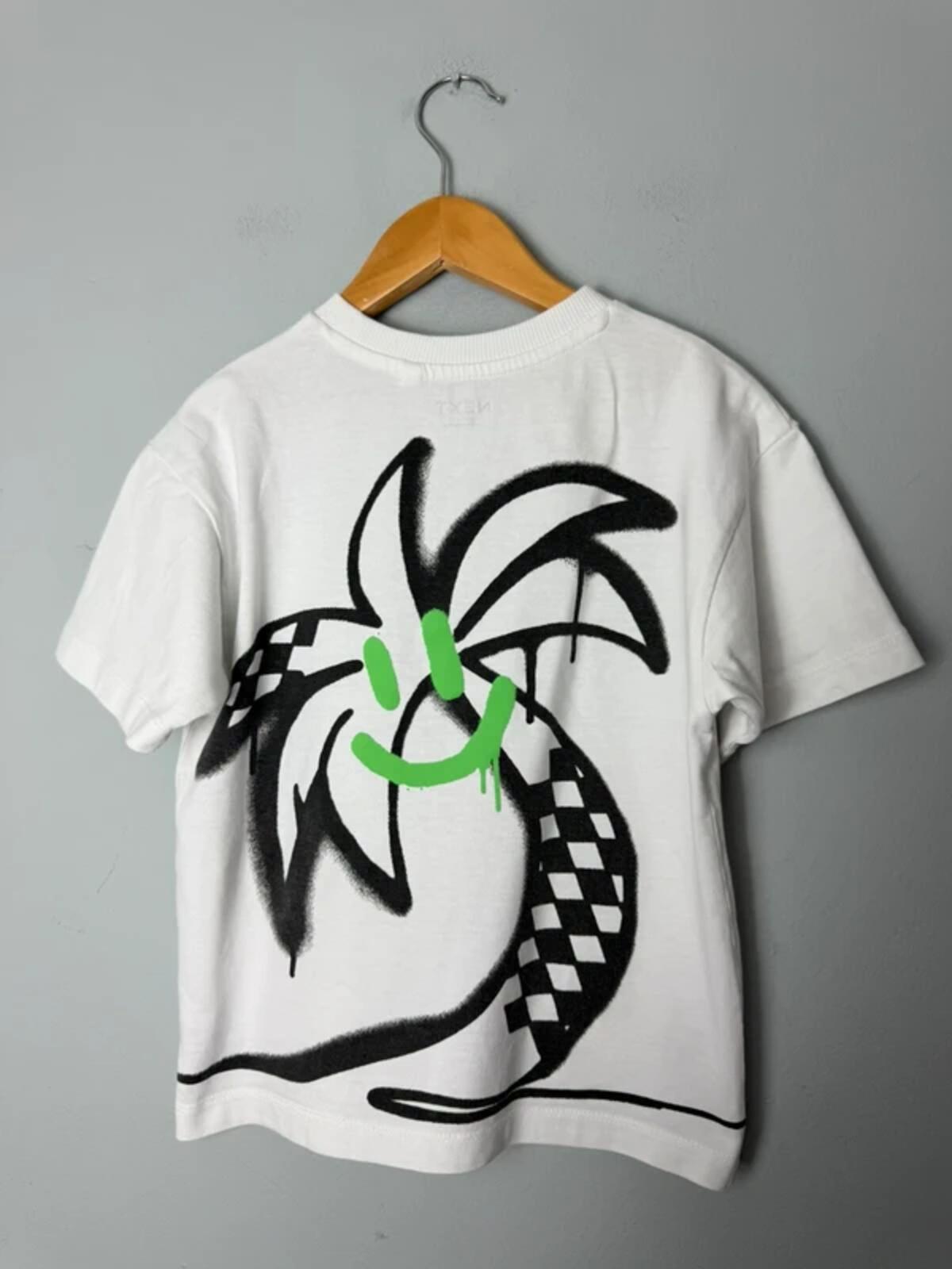 NEXT White Black Green Los Angeles Cali 92 Graffiti Short Sleeve Top - Boys 4 Years - Discounted high street clothing for children, ladies and men including everyday wear and seasonal styles. UK online