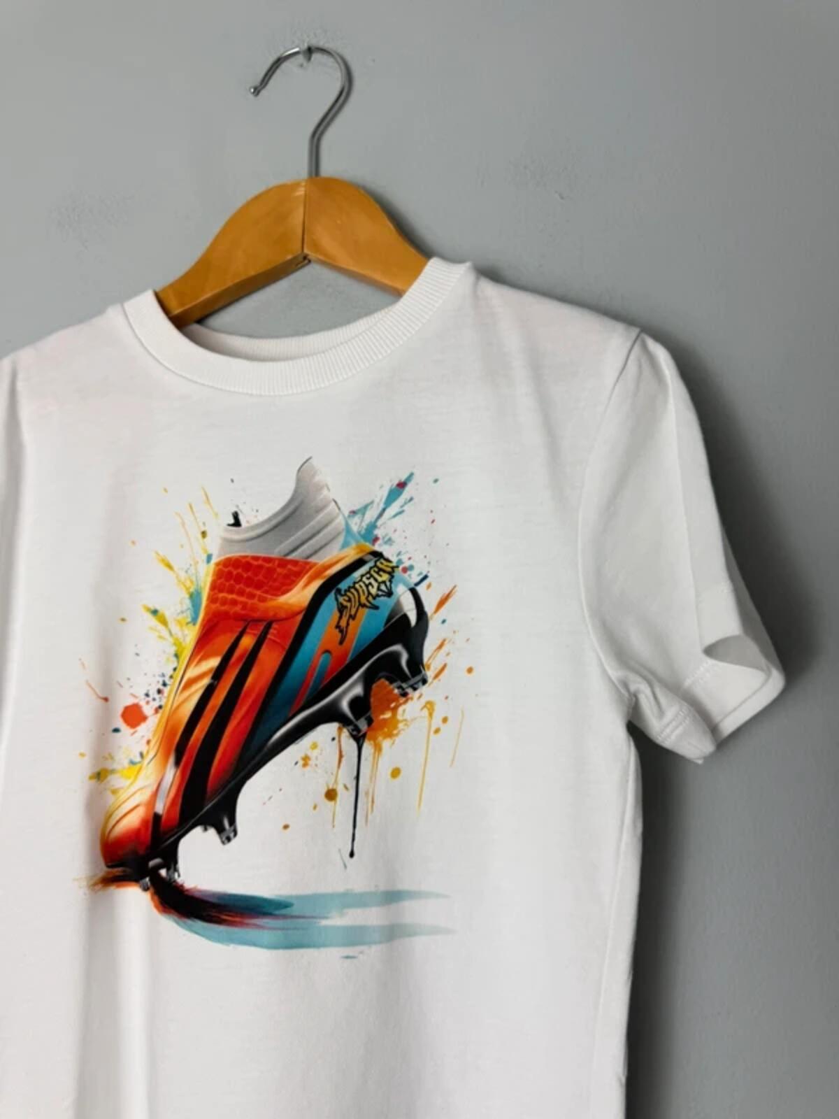 NEXT White & Orange Blue Football Boot Short Sleeve Top - Boys 4 Years - Discounted high street clothing for children, ladies and men including everyday wear and seasonal styles. UK online