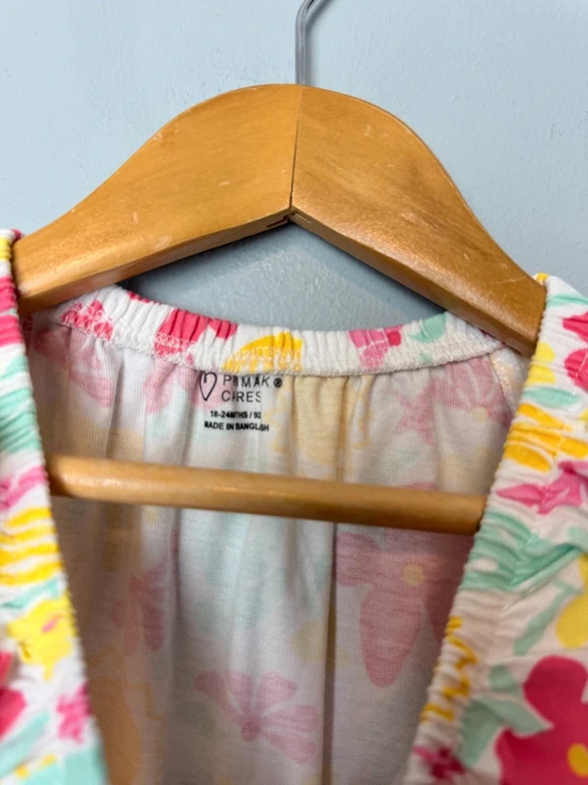 Primark Pink Yellow & Blue Floral Summer Romper Playsuit Girls 18 - 24 Months - Discounted high street clothing for children, ladies and men including everyday wear and seasonal styles. UK online