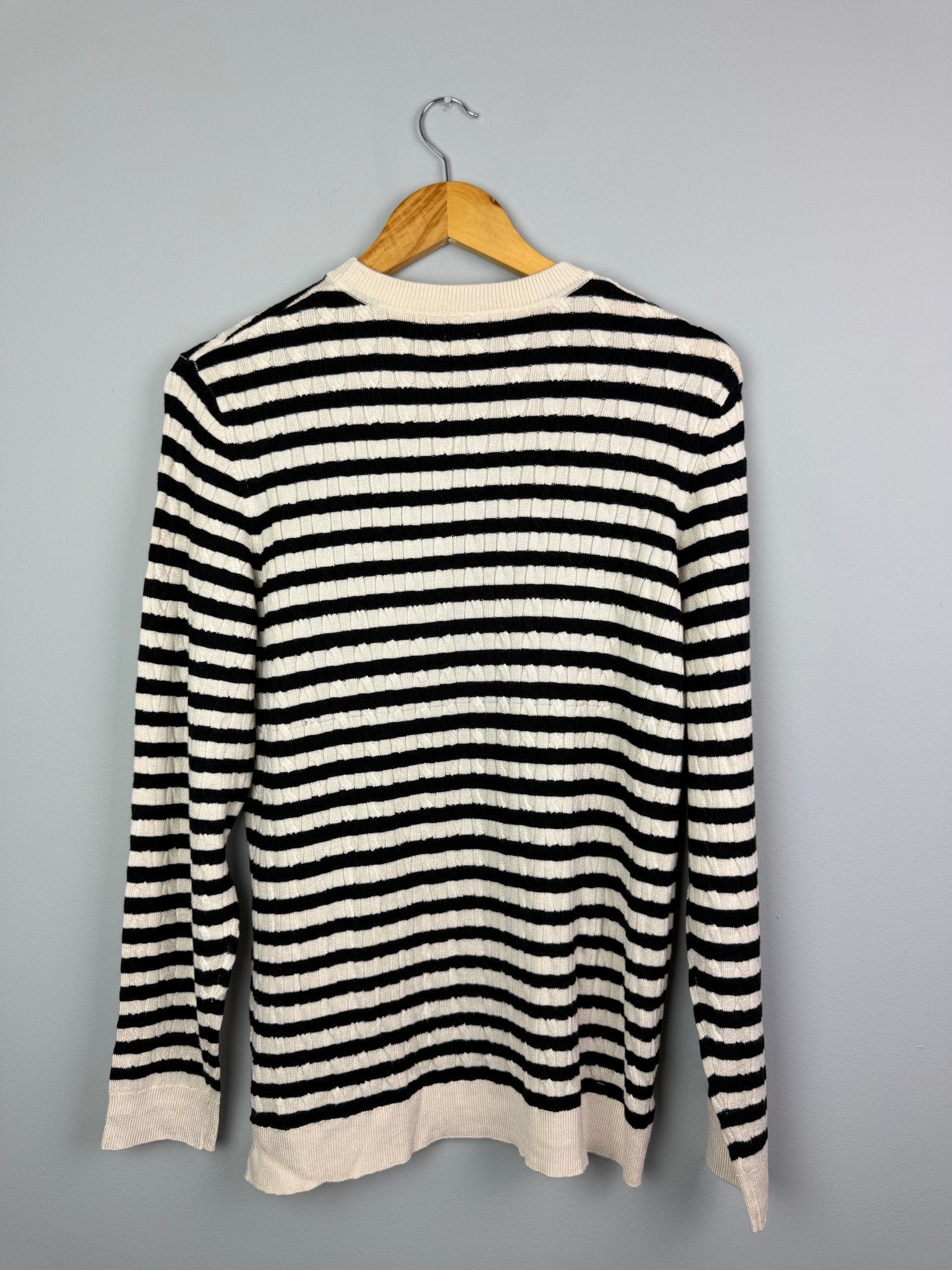 Striped Cable Knit Jumper - Ladies Size Large - Discounted high street clothing for children, ladies and men including everyday wear and seasonal styles. UK online