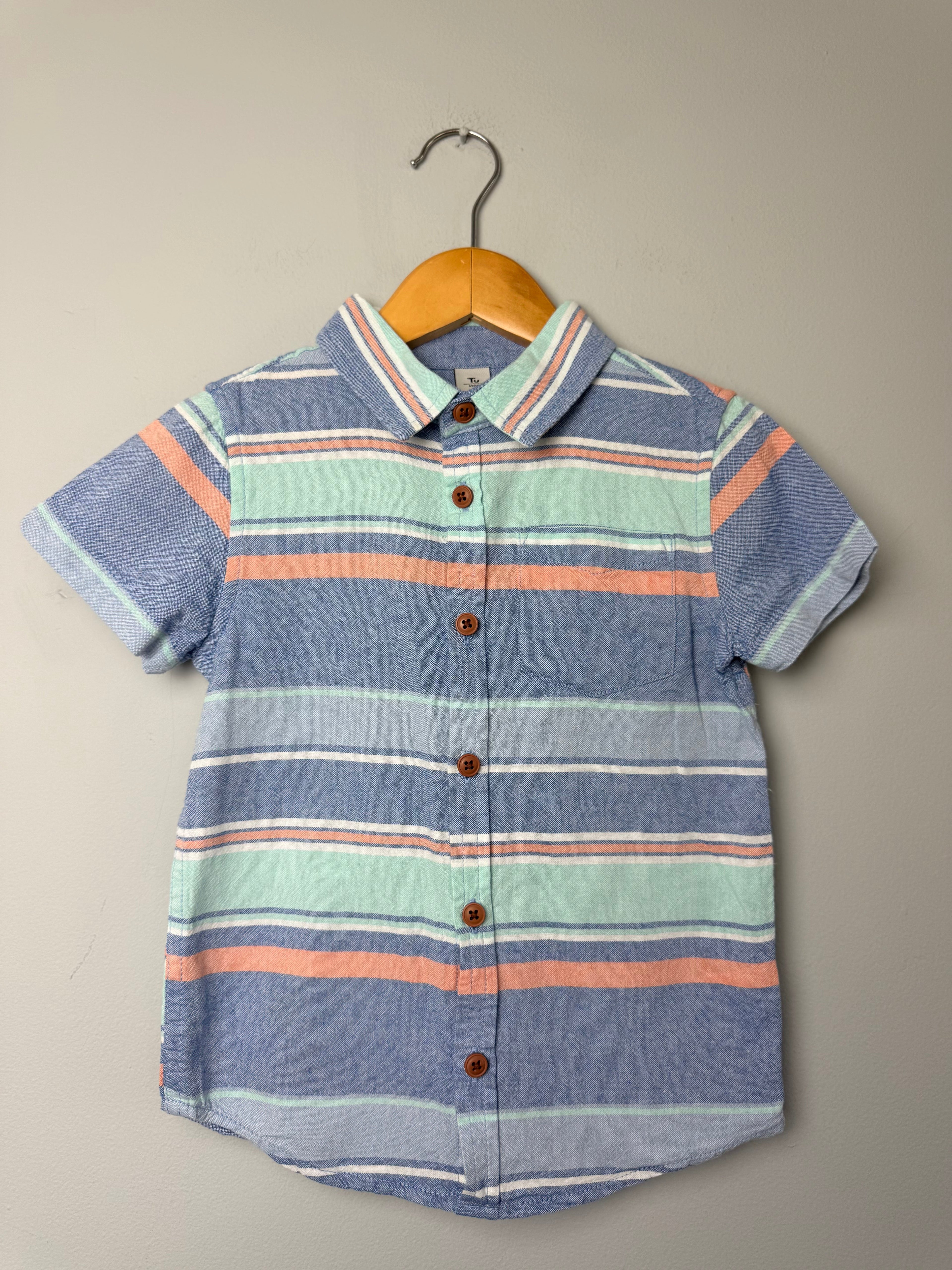 TU Blue Striped 100% Cotton Shirt - Boys 3 - 4 Years - Discounted high street clothing for children, ladies and men including everyday wear and seasonal styles. UK online