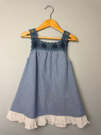 Vertbaudet Denim Crochet Dress - Girls 2 Years - Discounted high street clothing for children, ladies and men including everyday wear and seasonal styles. UK online