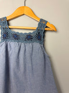 Vertbaudet Denim Crochet Dress - Girls 2 Years - Discounted high street clothing for children, ladies and men including everyday wear and seasonal styles. UK online