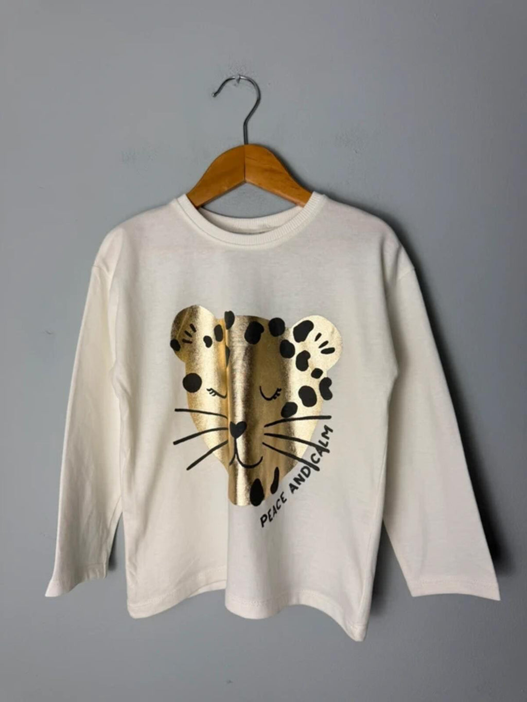 Zara Cream & Gold Cheetah Long Sleeve Top - Girls 3 - 4 Years - Discounted high street clothing for children, ladies and men including everyday wear and seasonal styles. UK online