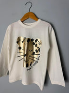 Zara Cream & Gold Cheetah Long Sleeve Top - Girls 3 - 4 Years - Discounted high street clothing for children, ladies and men including everyday wear and seasonal styles. UK online